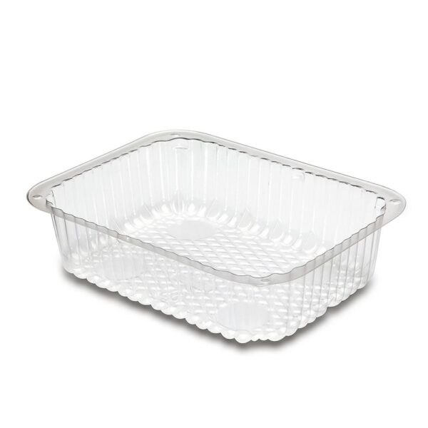 One compartment plastic tray for meals.