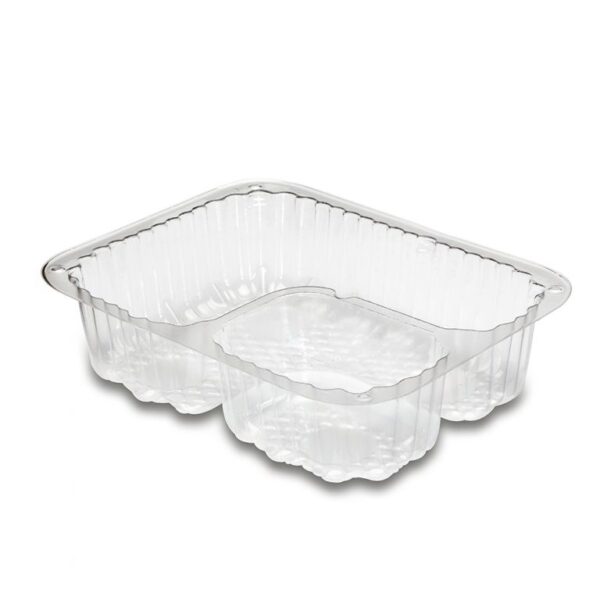 2 compartment plastic nacho tray for food packaging.