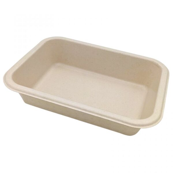 One compartment compostable fiber tray for food packaging operations.