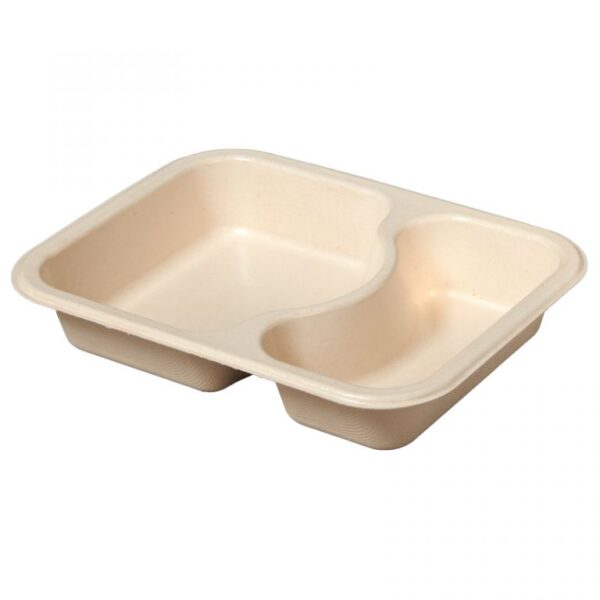 2 compartment food tray that can be sealed for ready to go meals.