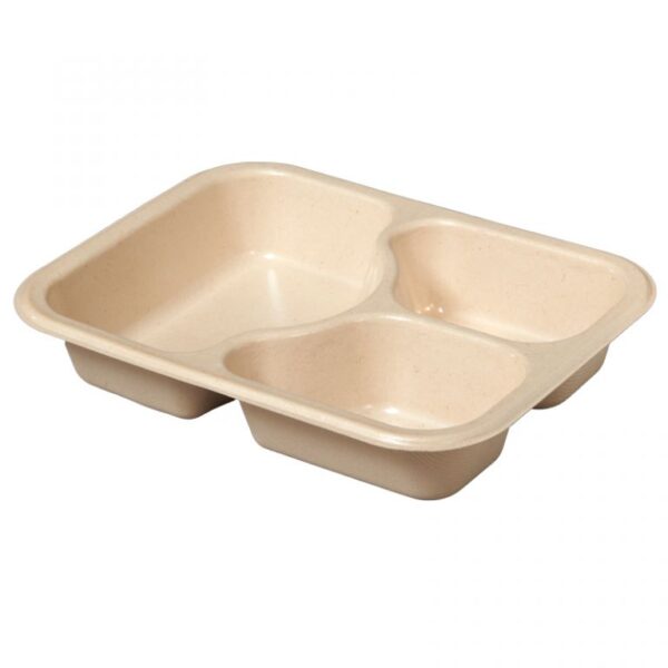 3 compartment fiber tray for food sealing equipment.