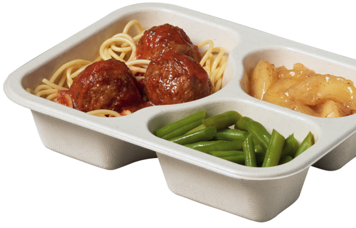 Senior meal is perfectly portioned in a three compartment food tray